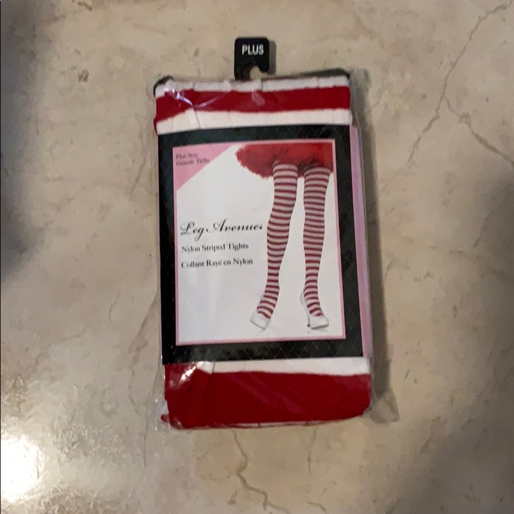 Plus Size nylon stripped tights (red and white)